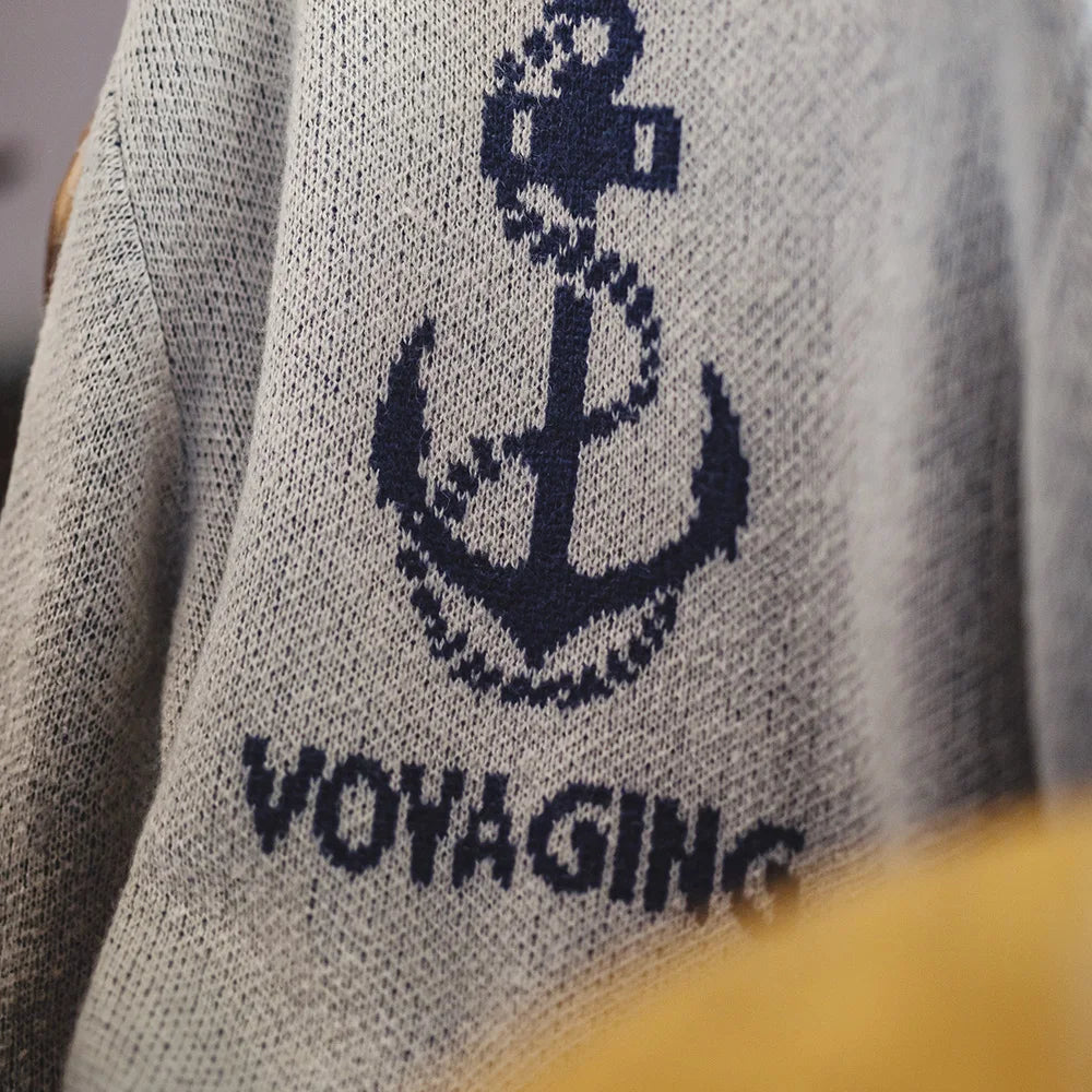 Maden Retro Knitted Printed Sweater Versatile Warm Ribbed Round Neck Pullover for Men's Autumn and Winter Base Layer Tops