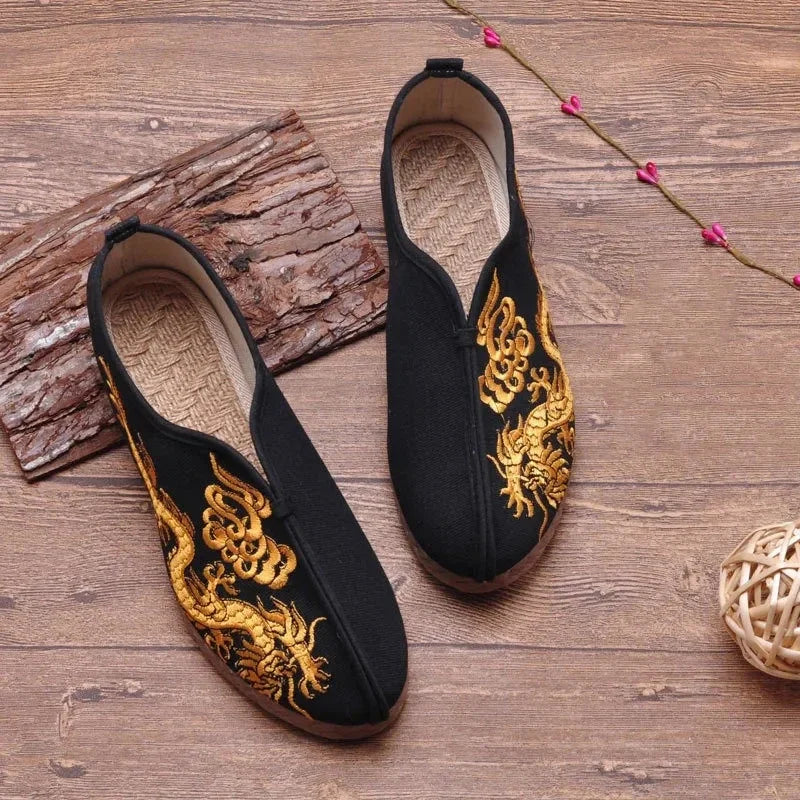 Chinese Style Canvas Shoes Mens Casual Old Beijing Shoes Man Embroidery Soft Espadrilles Loafers Driving Shoes for Men