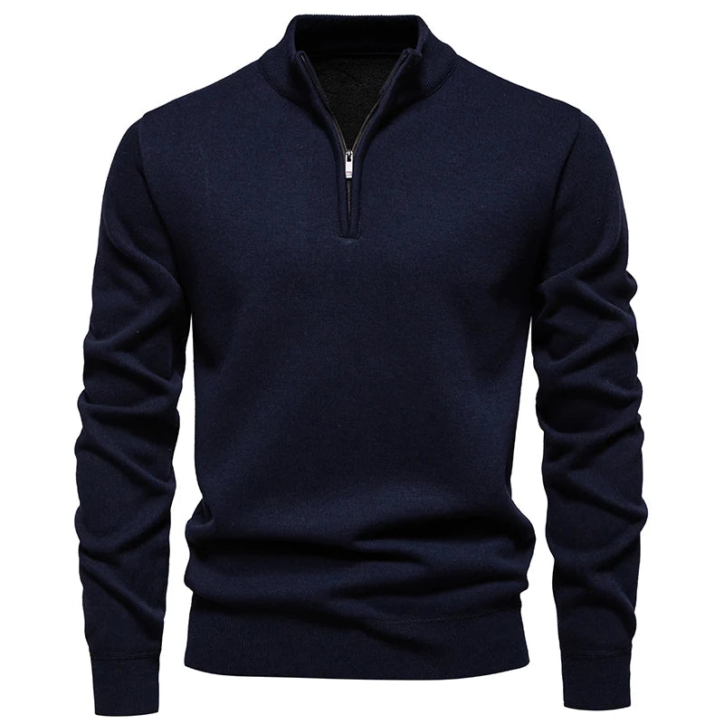 Podzimní zimní pánské poloviny zipu pletené svetrovery Solid Slin Fit Casual Sweater Male Fleece Warm Stand Collar Publiver Svetters