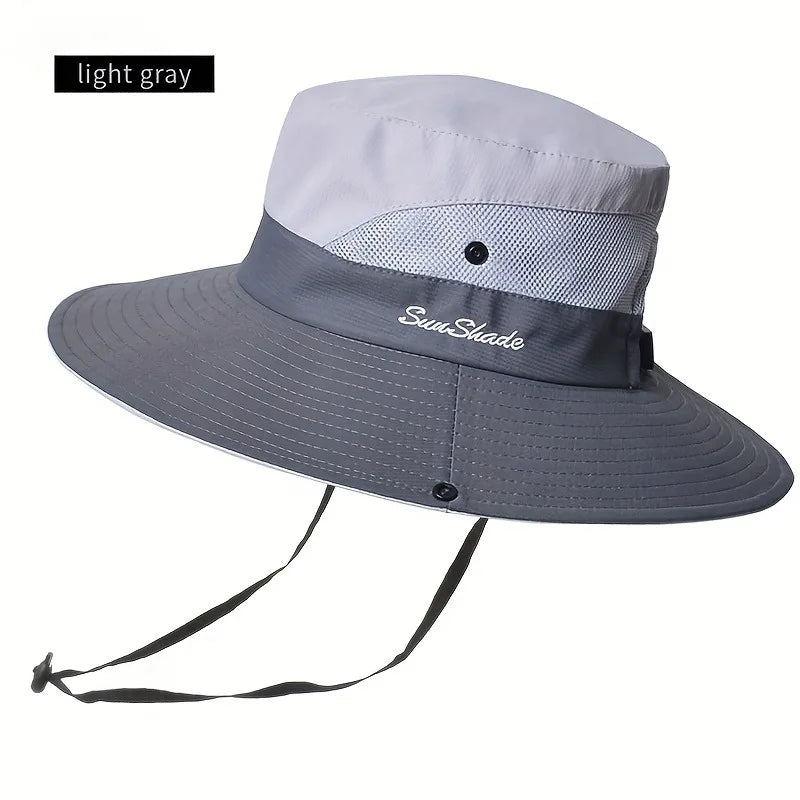 Women's Dual-Tone Sun Hat with Ponytail Hole - Breathable Mesh Waterproof Wide Brim for Beach & Fishing for Spring, Summer