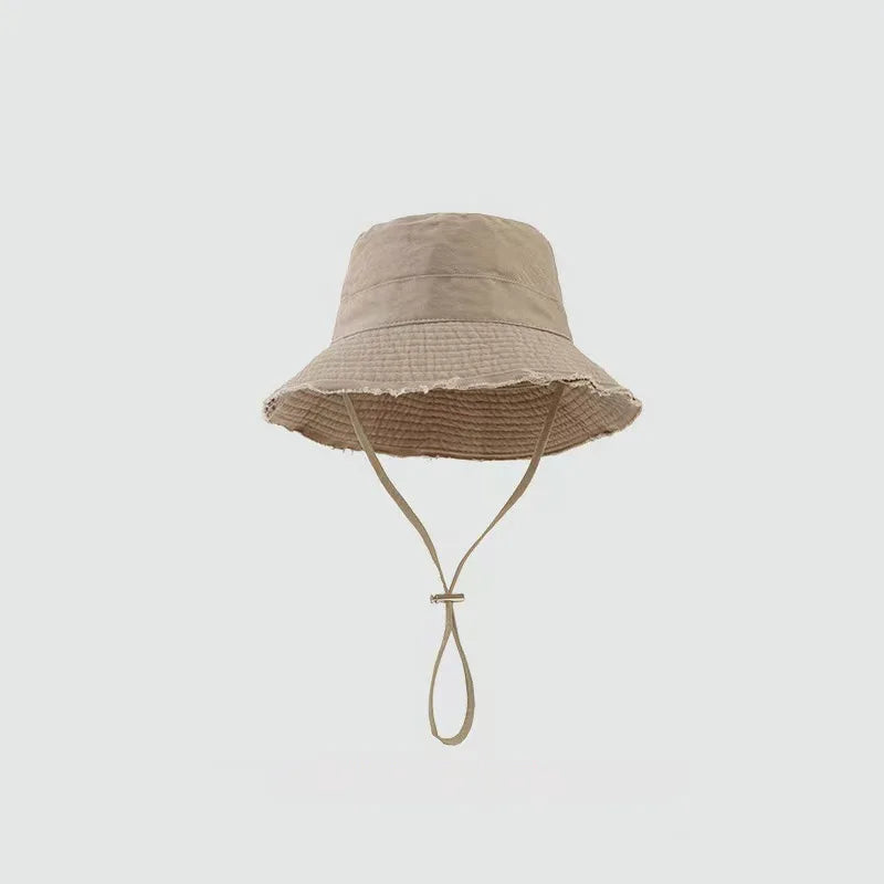 Women Solid Color Sunshade Bucket Hat Soft Cotton Tassel Brim Foldable Fisherman Cap Lady Girl Outdoor Beach Travel Sun Caps