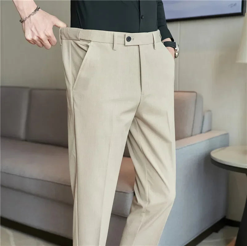 Men Suit Pant Autumn Elastic Waist Solid Slim Fit Dress Pants Business Casual Office Social Trouser Plus Size 40 38 Men Clothing