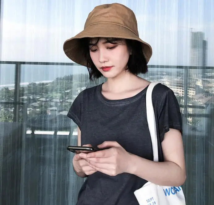 Women's Fisherman Hat Panama Fashion Sun Hat Breathable Protective Hat Summer Hat Beach Solid Color Bucket Hat Cap G08