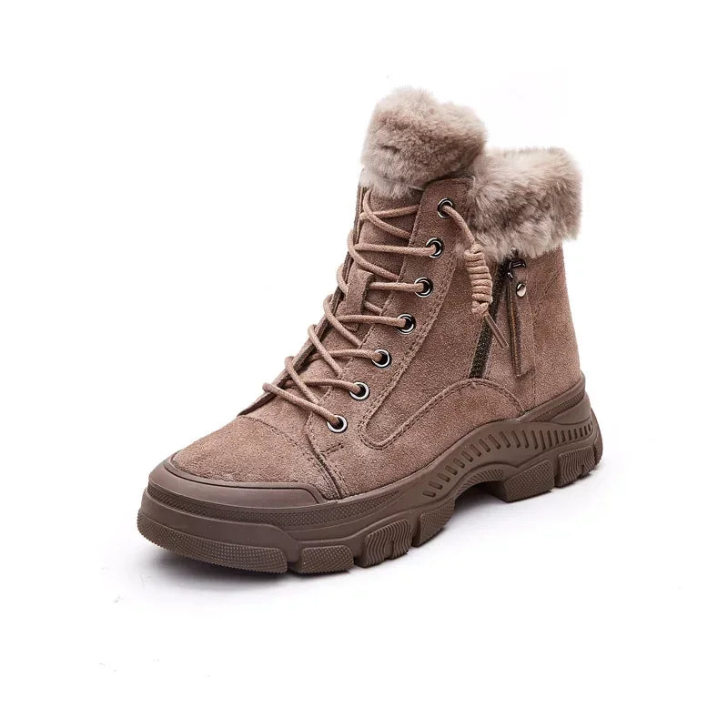 2024 Winter Shoes Women Snow Boots Thick Sole Warm Plush Cold Winter Shoes Genuine Leather Suede Women Ankle Boots
