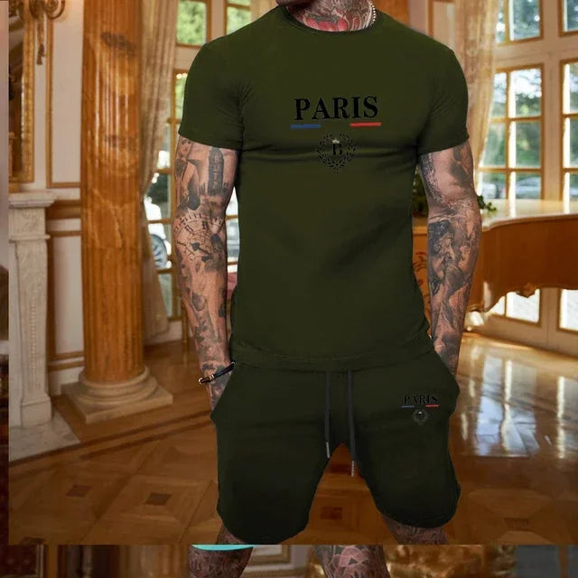 2025 New Summer Men's Fashion Sportswear Set - Short-sleeved T-shirt & Split Shorts 2-Piece, Stylish Jogging Casual Outfit