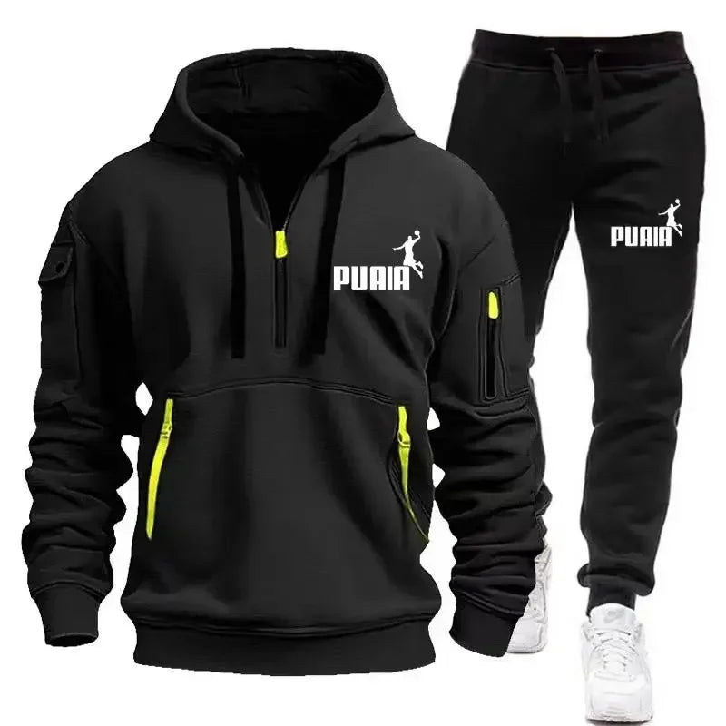 Men's tracksuit Zipper hoodie + Sweatpants 2-piece Fall/Winter Men's daily casual blazer Jogging suit Top and pants, tracksuit