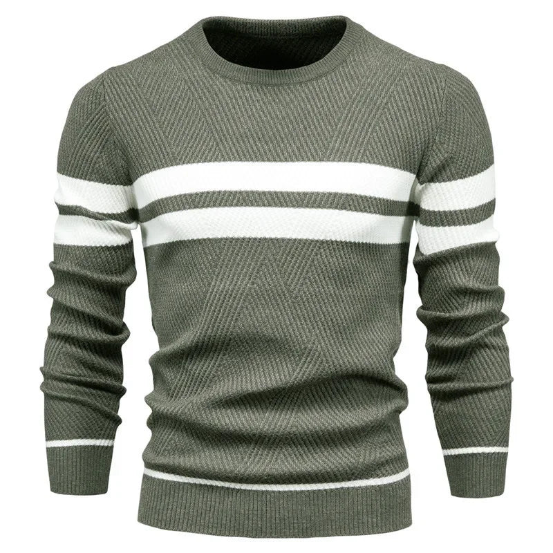 Men's O-neck Patchwork Long Sleeve Sweater, Warm Slim Sweaters, Casual Fashion, Autumn Clothing, New