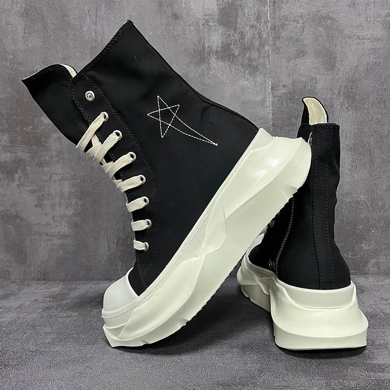 Men Women High-Top Sneakers Casual Canvas Shoes Platform Heel Luxe Designer Lace Up Zip Autumn Flats Black Boots