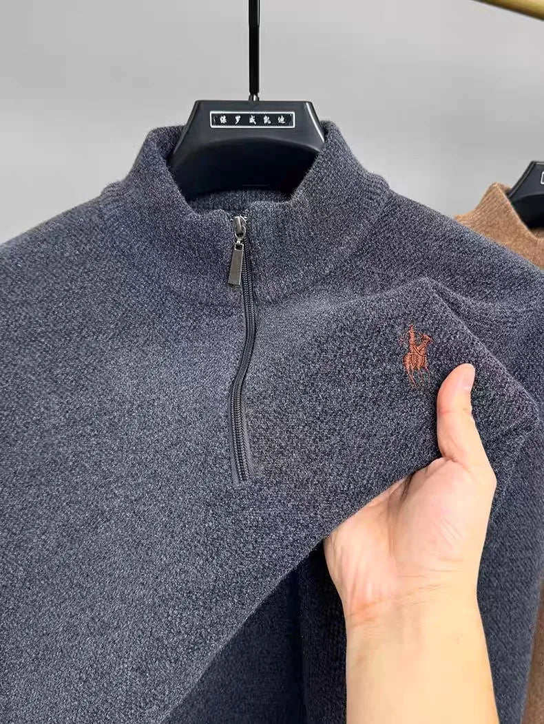 High End Luxury Brand Half Zipper Neck Sweater Men's Fashion Paul broderi Casual Top Winter Plush Thick Warm Stickover Pullover