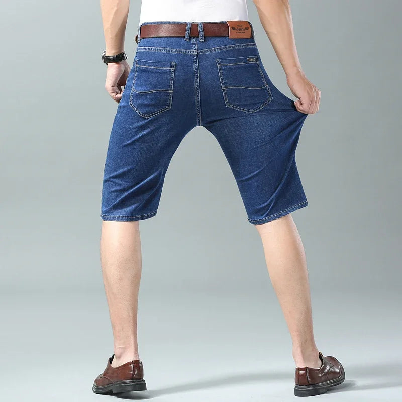 New Summer Men's Denim Shorts Fashion Light Color Casual Loose Multi-pocket Straight Five-minute Pants Elastic Knee Shorts