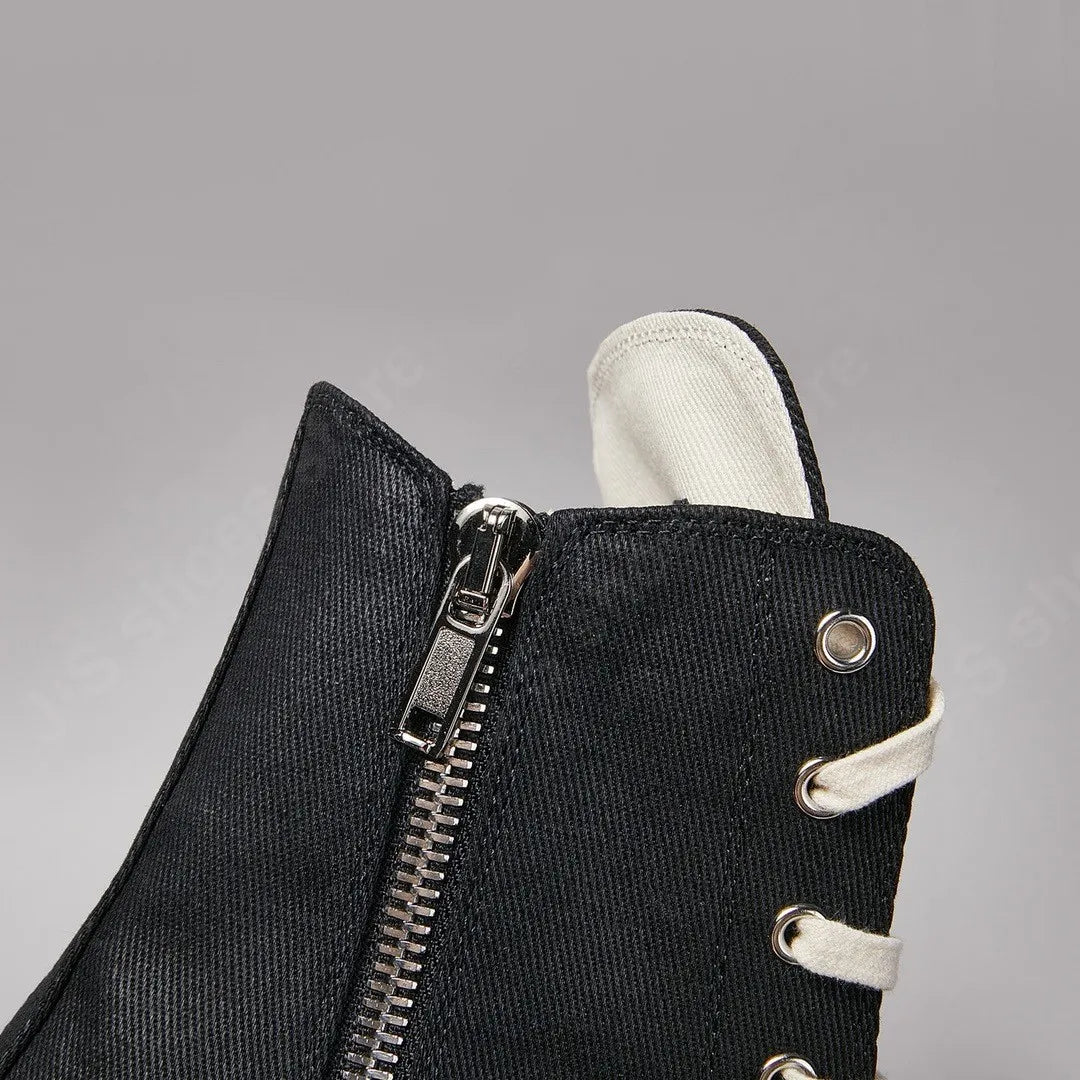R-o Ankle Boot Men High Top Shoe Black Canvas Women Sneaker Casual Shoes Waxed Canvas Sneakers Zipper Lace Up Boots