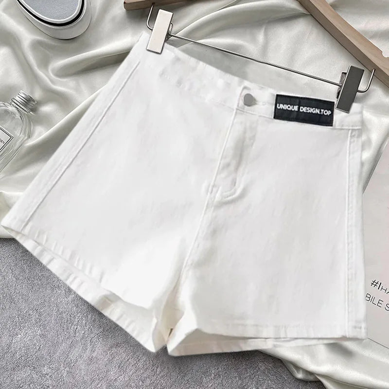 Høj-talje kvinders denimshorts 2022 tynd a-linje lige ben slankende hot bukser etiket