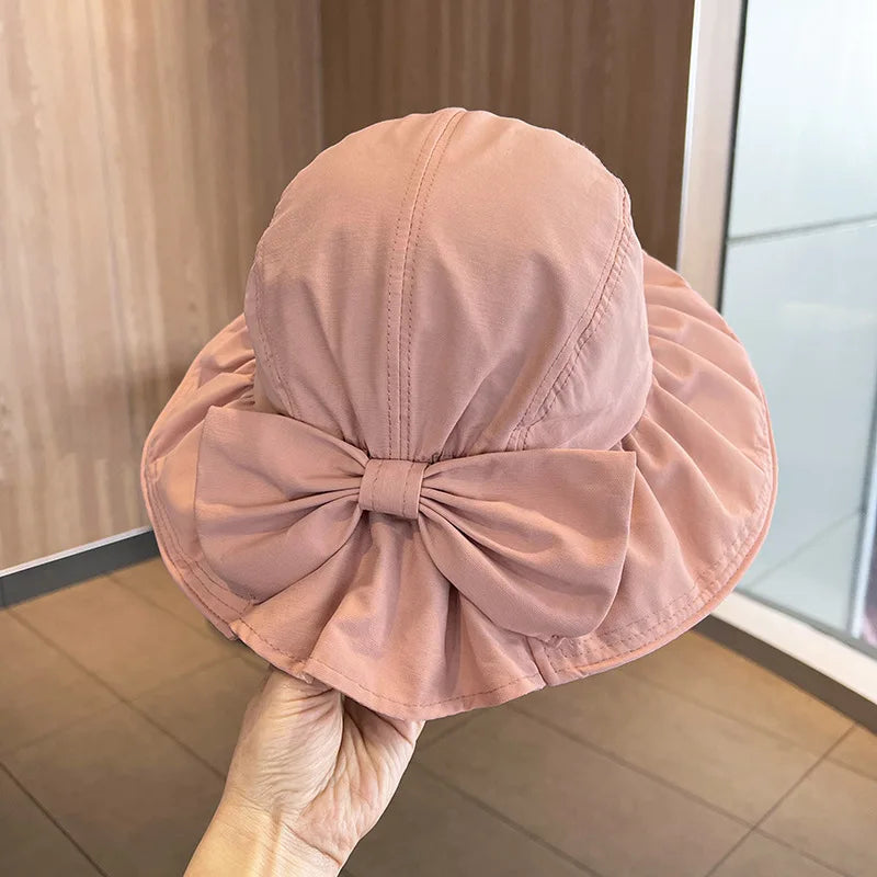 Women's Spring Summer Bow Knot Fisherman Hat Basin Sun Sunscreen Bucket Hat Fashion Sun Hat Cap H11