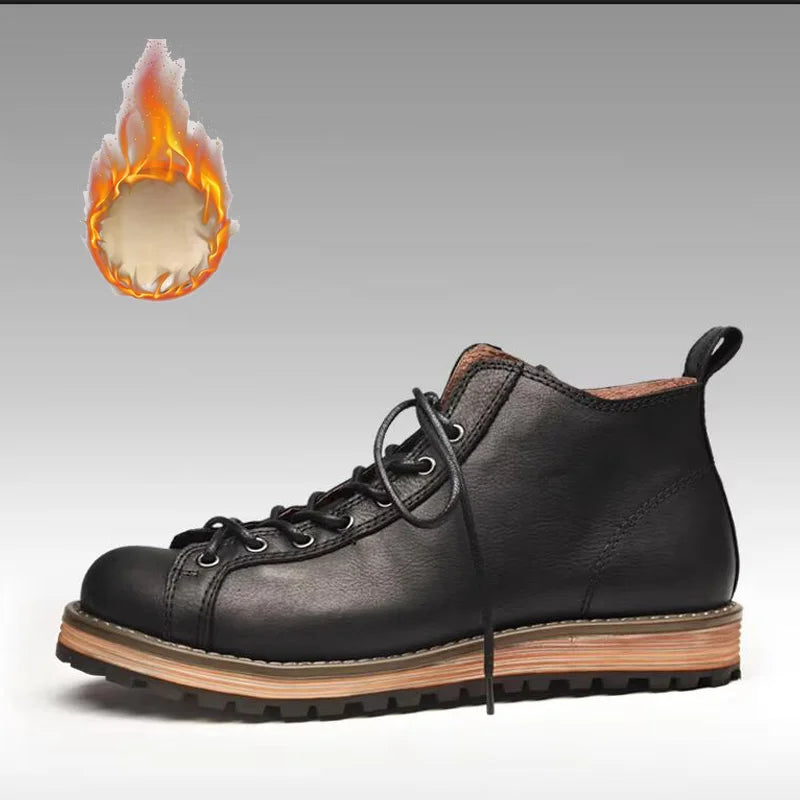 Коум пешеходни обувки Мъжки ходещи ботуши британски дебел подход от крава кожа Високи топ мотоциклети