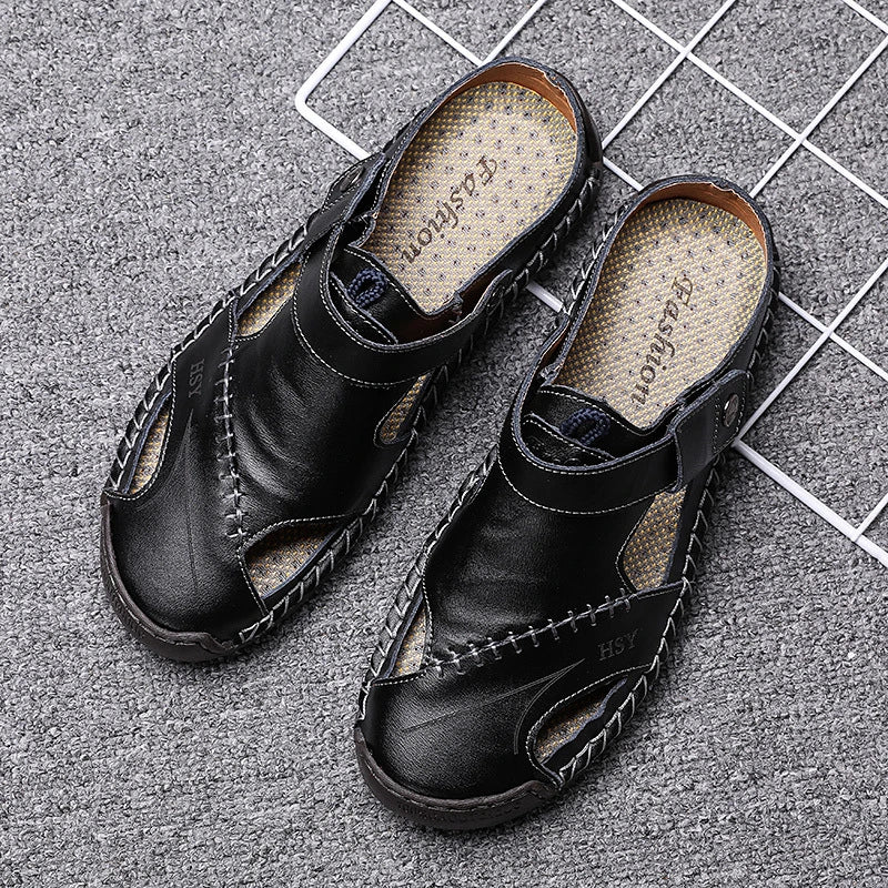 Large Size Spring And Autumn New Style Casual Shoes For Men's Large Size Beans Shoes Hand-Sewn Leather Shoes Casual Flat Bottom