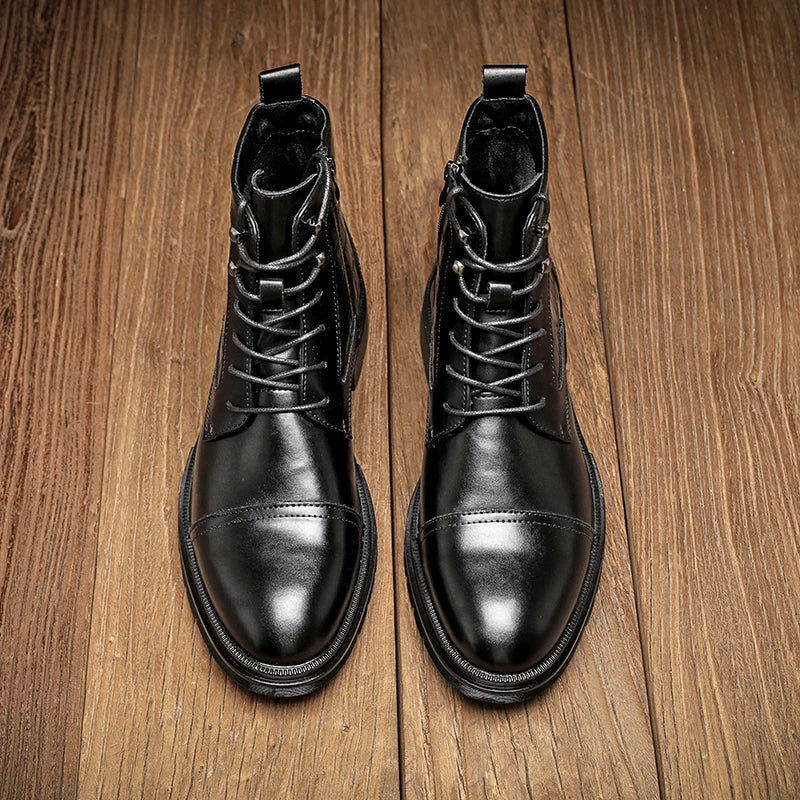 Autumn and Winter Korean Martin Boots Zipper Three Joint Height Increase Light Luxury British Fashion Trend Motorcycle Men Boots