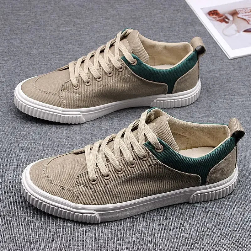 Men's Spring Canvas Shoes New Breathable Lace Up Casual Men's Versatile Flat Bottomed Cloth Shoes Anti Skateboard Shoes Tenis