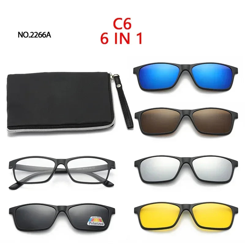 Small Square Frame 2 In1 Magnetic Clip On Glasses Frames Stylish Outdoors Cat Eye Eyeglasses Fashion Polarized Sunglasses