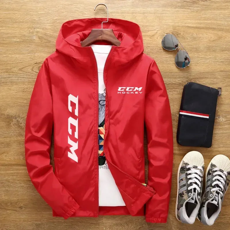 2024New Spring and summer hooded men's jacket CCM hockey mens casual windbreaker zipper thin section hooded jacket men 7XL