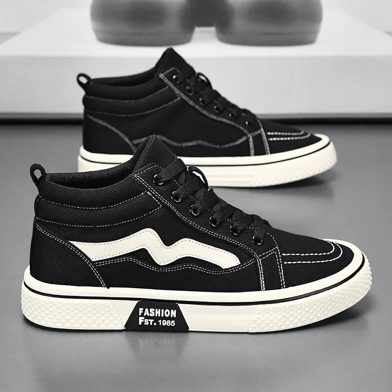 Fashion High Top Men Casual Shoes Comfortable Flat Boot Sneakers Men Canvas Shoes Lightweight Flats Students Walking Sport Shoes