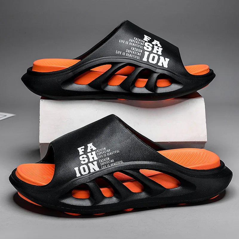 Shevalues EVA Soft Sole Male Slides New Summer Men's Slippers Breathable Hollow Beach Sandals Light Comfortable Indoor Flip Flop