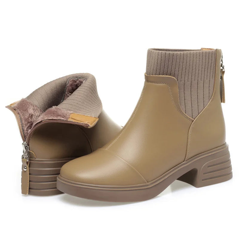 Winter Warm Elegant Anti-slip Medium Heels Thick Plush Short Boots for Woman Zipper Comfort Punk Style Ankle Boots