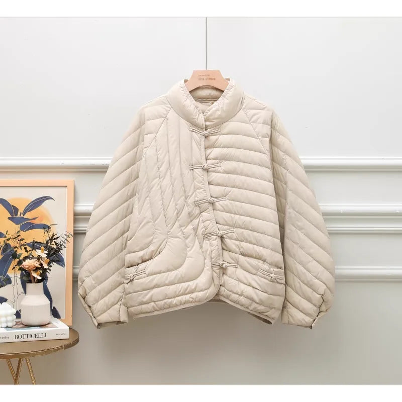 Жени на Janveny 90% ултра леки бяло патица надолу яке големи размери Разхлабени причинно -следствени късо палто есен зима винтидж женски парки
