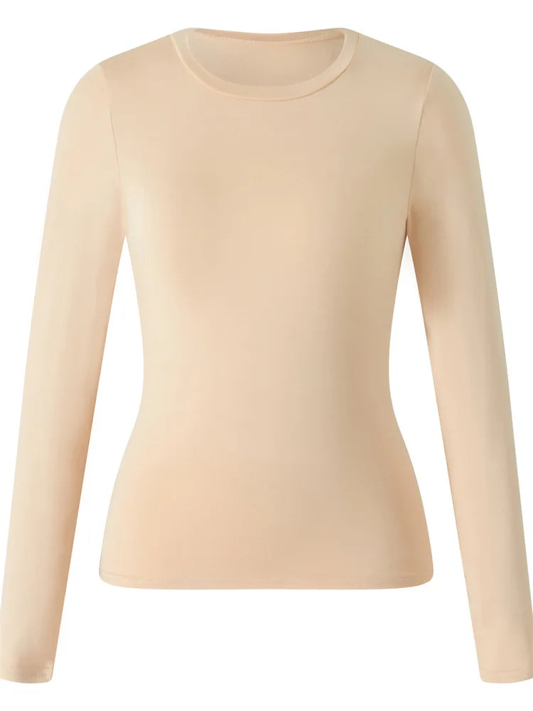 CHRONSTYLE Women Casual Long Sleeve T-Shirts Spring Autumn Solid Slim Fit Pullovers Tees Shirts Female Streetwear Base Tees Tops