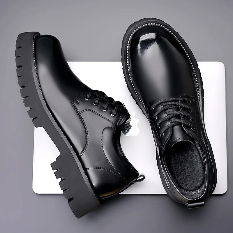 Висококачествено дебело дъно мъжки дантела кръг на пръсти кафяви бизнес обувки луксозна марка oxford обувки класически мъже обувки за сватба