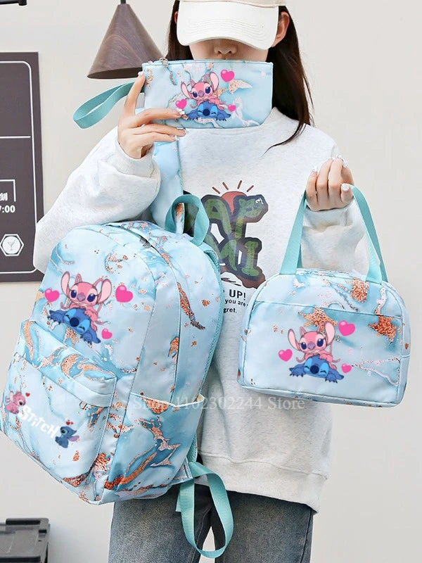 3Pcs Disney Lilo & Stitch Backpack for Girl Student Teenager Anime Print Children Rucksack Birthday Gift Women Casual School Bag