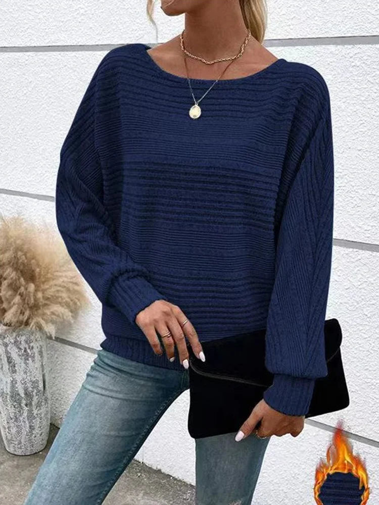 Autumn/Winter New Comfortable Casual Solid Color Sweaters Long Sleeve Round Collar Splicing Head Pullover 2024 Loose Female Tops