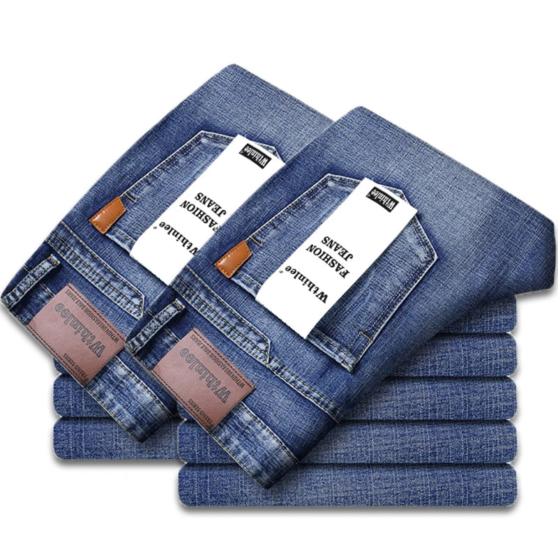 Conjunto de 2 peças Whinlee Black and Blue Business Elite Jeans, Summer Micro Elastic Straighlel Multicraft Alta qualidade calças jeans