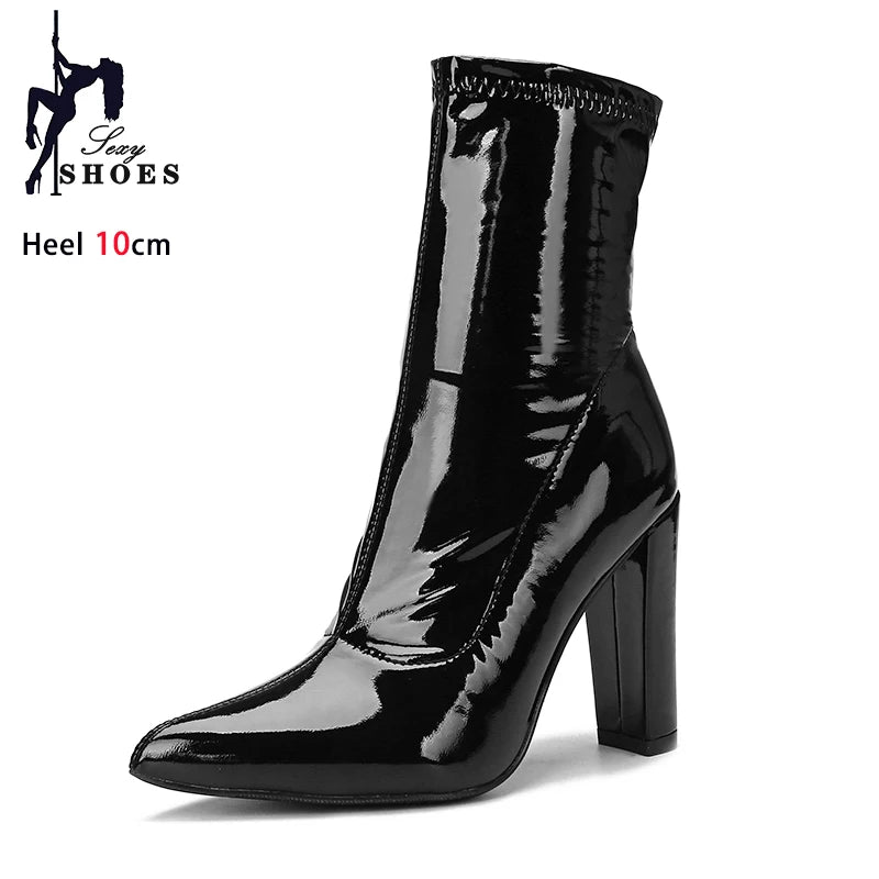 Red Ankle Boots For Women 2025 Spring New Side Zip Pointy Toe Shoes British Style Lady Short Boots Woman 10CM Leather High Heels
