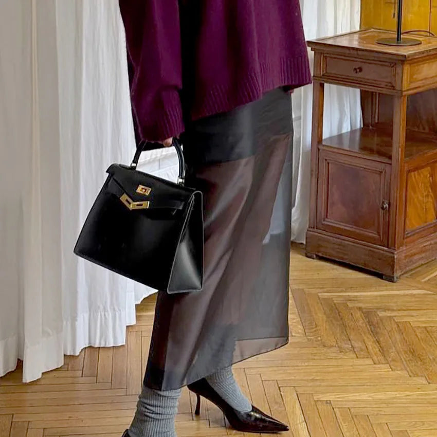 Trendix See Through Mesh Patchwork Skirts Women Fashion High Waist Casual Commuting Streetwear 2025 Vacation Party Elegant Skirt