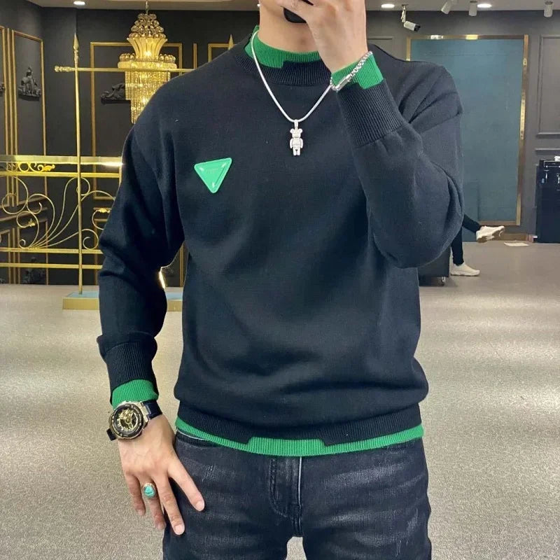 Autumn/Winter Casual Men's Sweater Long Sleeve Pullovers Fashion Contrast Crew Neck Sweatshirt Streetwear Men Clothing M-4XL