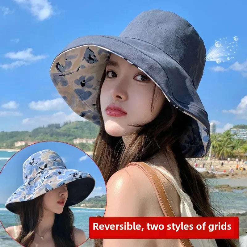 Doppelseitiger Fischerhut Frauen Frühling Sommer faltbar Sonnenschutzhut UV-Schutz Gesichtsbedeckung Sonnenschutz Mütze