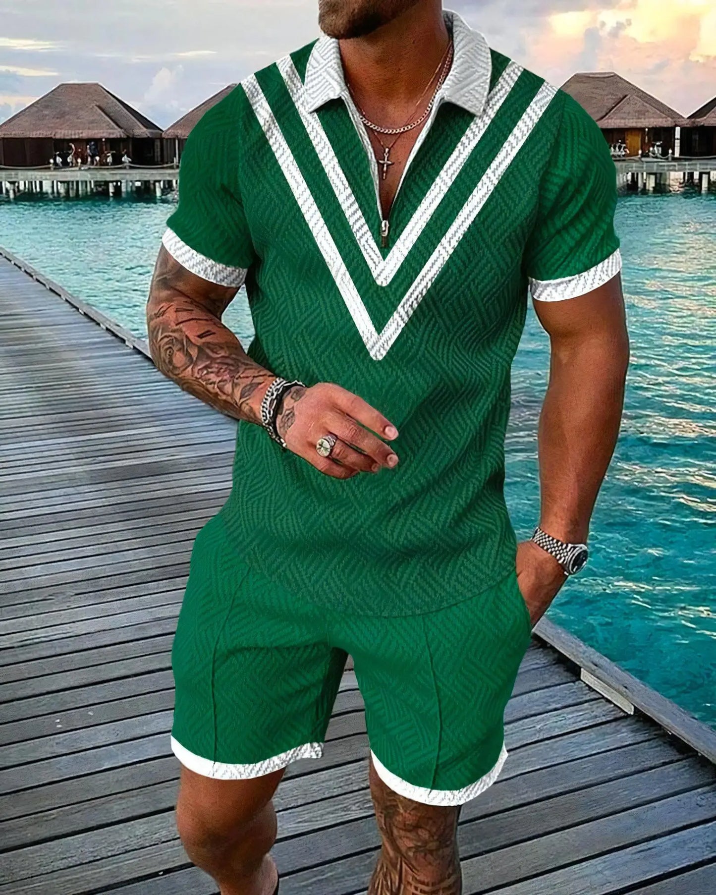 Funny 3D Printed Men's 2 Piece Sets Fashion Polo Shirt+Shorts Outfit Casual Short Sleeve Zipper Shirts Summer Hip Hop Streetwear