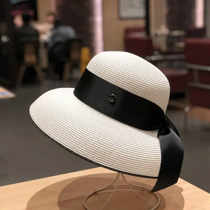 Beach hat Women Cap Hepburn style Bucket Hat summer retro design travel sunscreen straw hat sunshade fisherman hat sun helmet