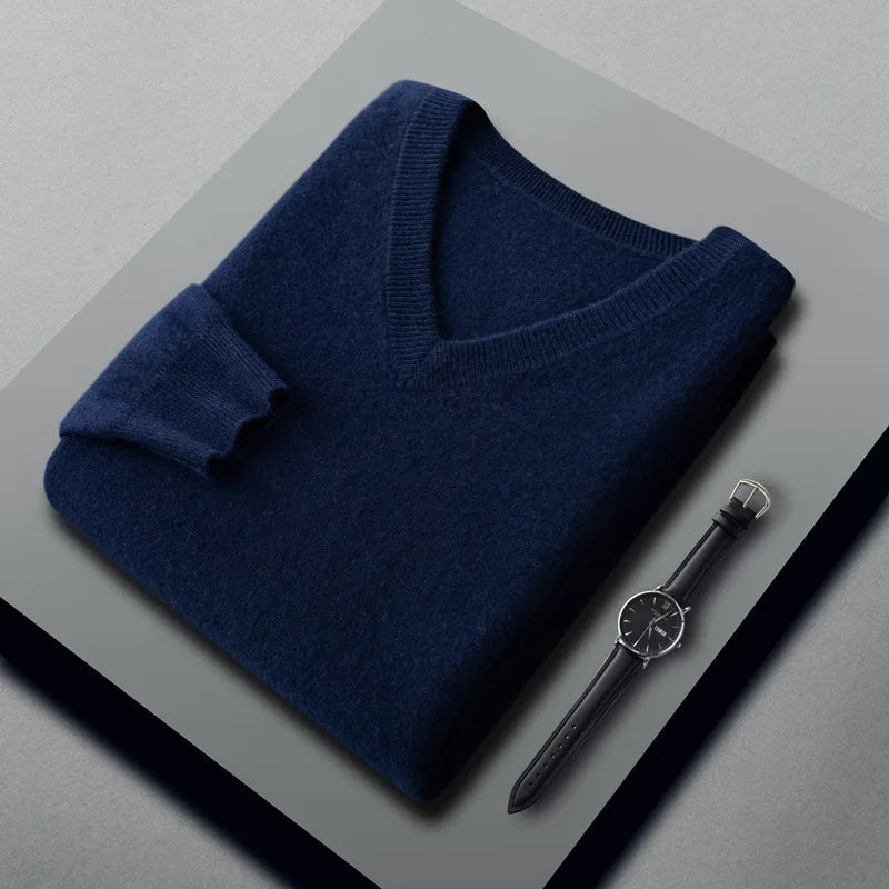 Cashmere Cotton Blend Classic V-Neck Pullover Men Sweater 2025 Autumn Winter Work Casual All-match Jumper Male Knitted Sweaters