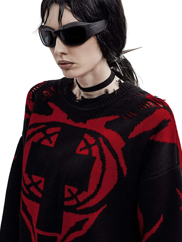 Men Sweater CMH Satan Club Pullover Knit Oversized Winter Gothic Long Sleeve Tops Graphic Streetwear Y2k Vintage Jumper Clothing