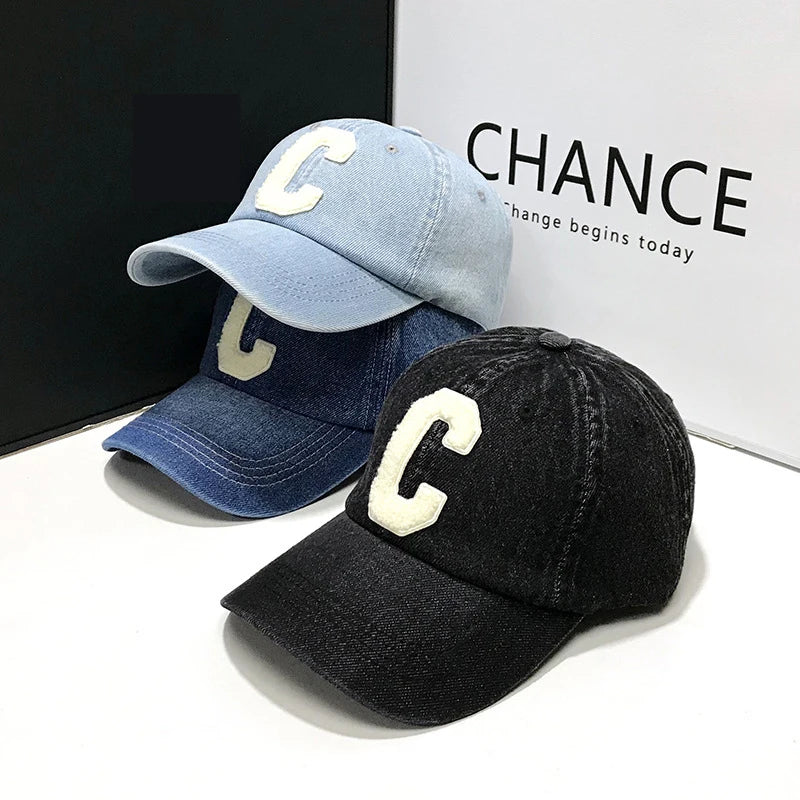 Denim honkbal petten casual 100% katoenen brief c honkbal cap vrouwen mannen voorjaar zomer cap