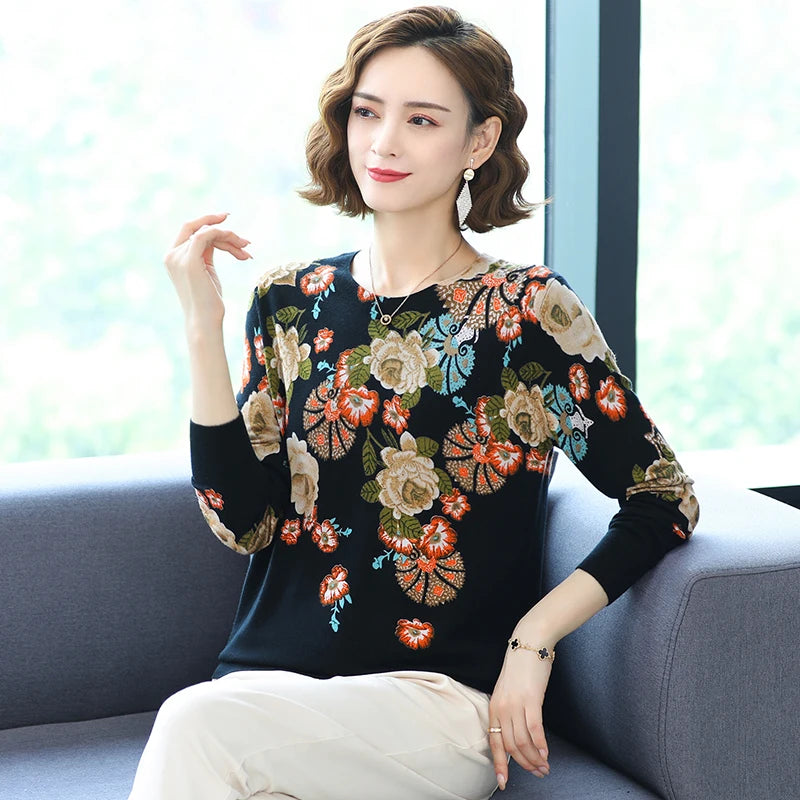 YISU 2021 New Fashion Casual Spring Autumn Women Sweater O-Neck Printing Long sleeve Tops  Female Jumper Loose Knitted pullover
