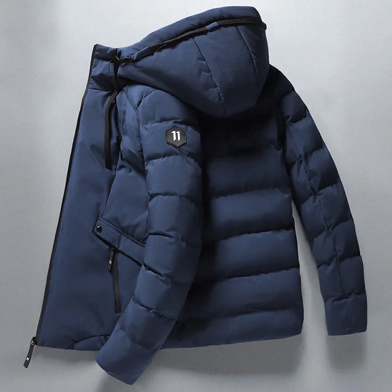 Mens Winter Hooded Jacket Cotton Padded Parka Coat Men's New Fashion Down Cotton Jacket Korean Style Casual Mens Overcoat