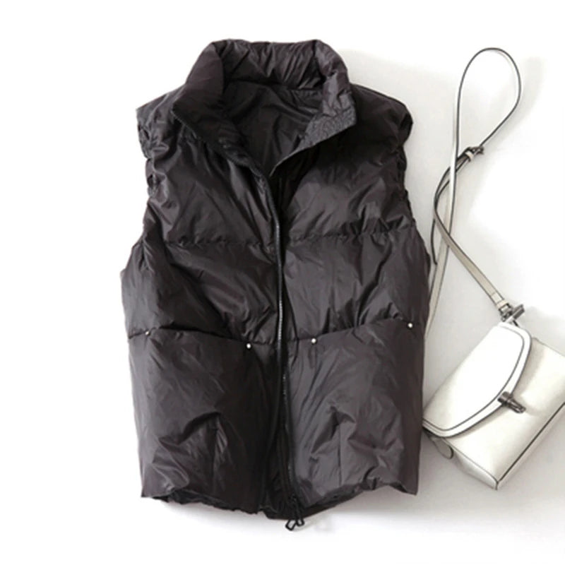 2022 New Body Warmer Women's Down Vest Jacket Loose White Duck Down Thick Waistcoat Vest Zipper Sleeveless Coat For Women