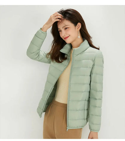Woman High Quality Ultra Light 90% White Duck Down Jackets Women Long Sleeve Parkas Soft Fabric Short Tops Coat Windbreaker 4XL