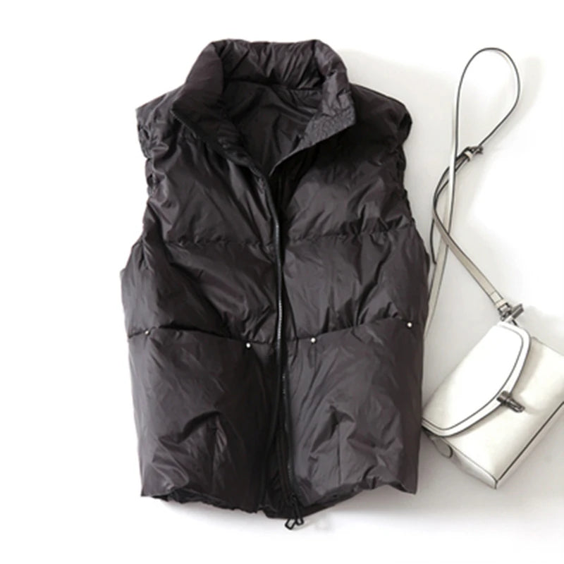 2022 New Body Warmer Women's Down Vest Jacket Loose White Duck Down Thick Waistcoat Vest Zipper Sleeveless Coat For Women