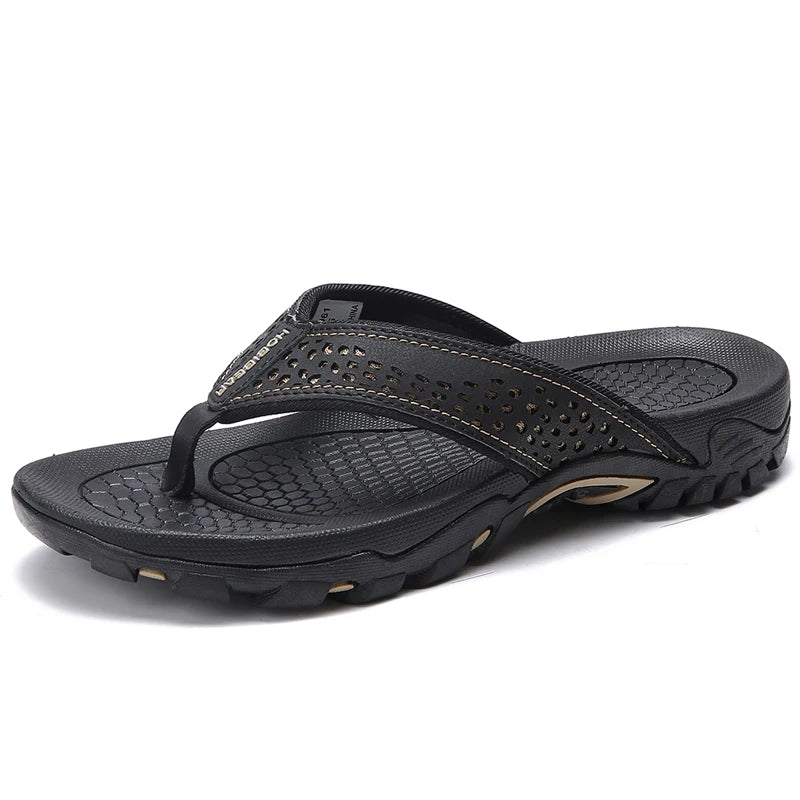 بالإضافة إلى الحجم الكبير 49 50 51 52 Flip Flips Slippers Pu Leather Beach Shoes TPR خارجيًا