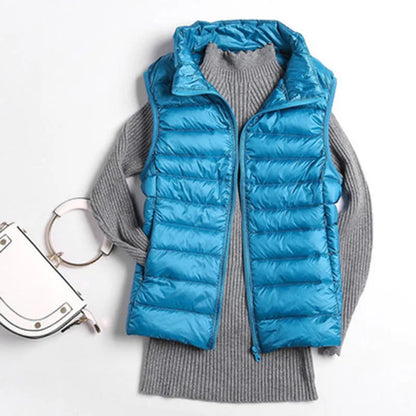2023 New Ultra Light Down Vest Women Short Vest Windproof Lightweight Warm Waistcoat Female Sleeveless White Duck Down Coat