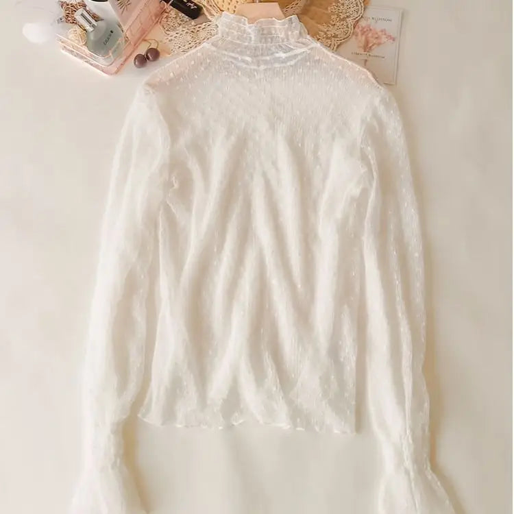 Bella Filosofia Donne Women Collar Mesh Perspective Blome Summer See attraverso Scifine pizzo lungo a maniche a maniche a bagliore lunghe