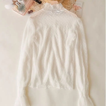 Bella Filosofia Donne Women Collar Mesh Perspective Blome Summer See attraverso Scifine pizzo lungo a maniche a maniche a bagliore lunghe